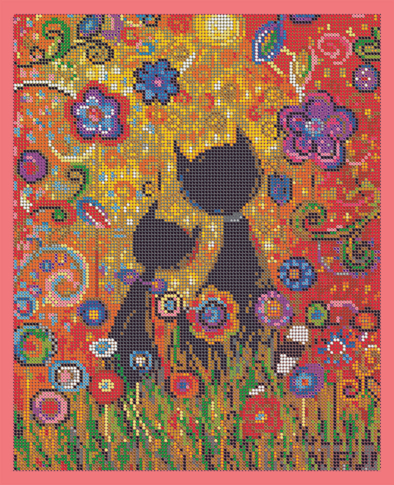 Набор для вышивания бисером Тайвань, картина Вышивочка "Кошачья идилия" 24х30см  #1