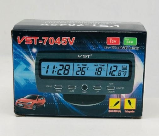 Часы автомобильные VST 7045V в прикуриватель, вольтметр, 2 термометра  #1