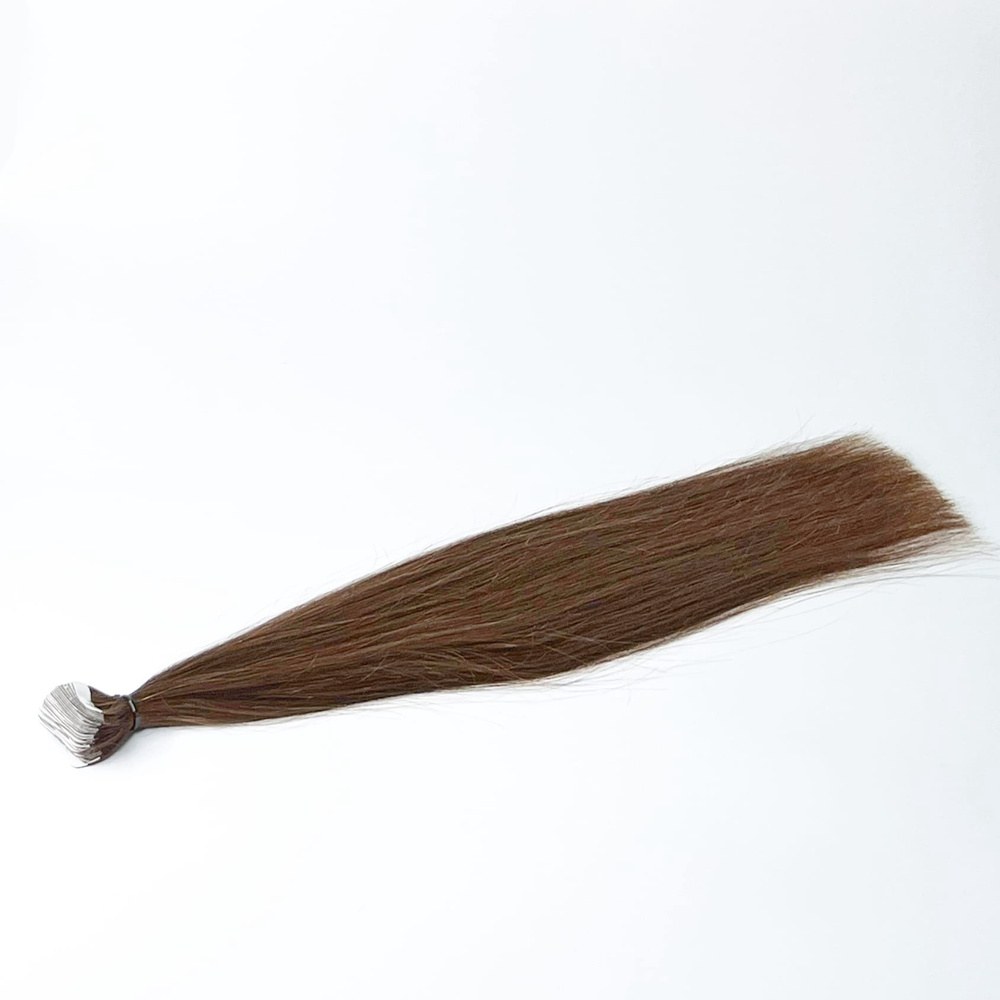 Европейские волосы для ленточного наращивания тон 6 светло-каштановый 60 см  #1