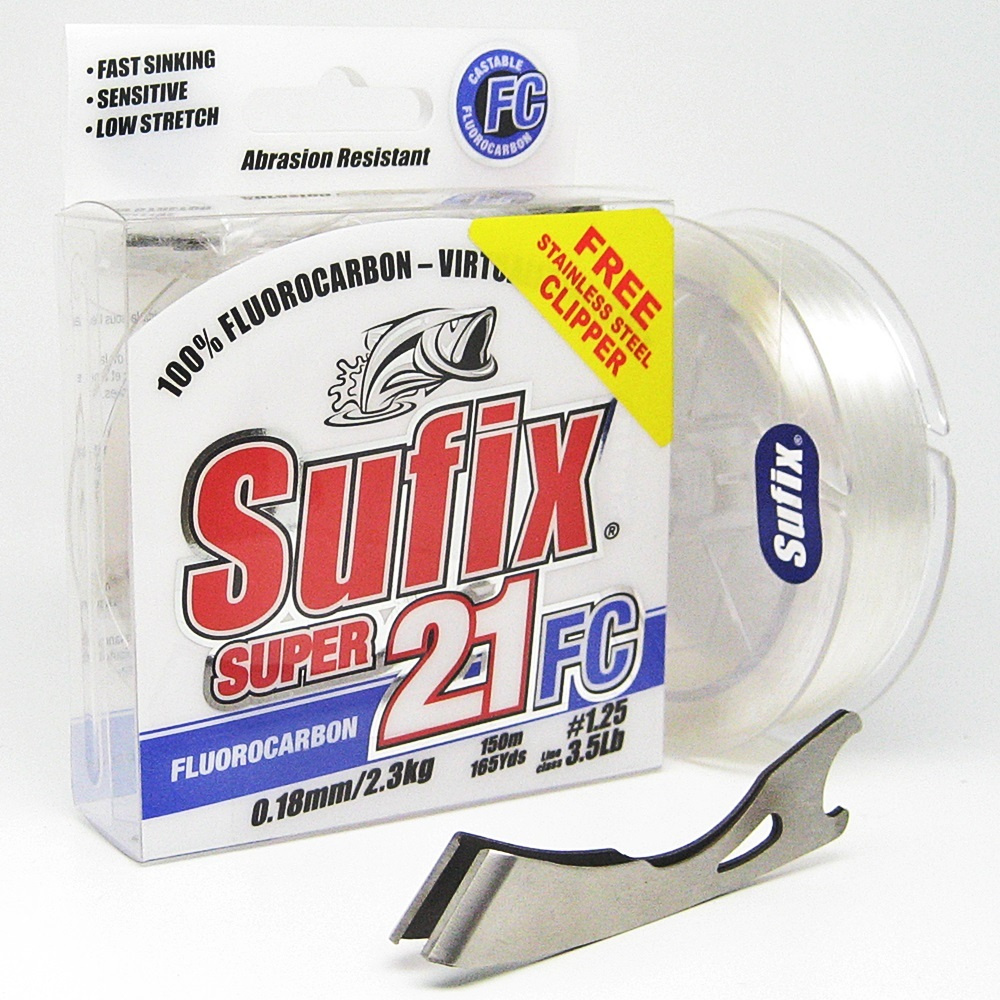 Леска SUFIX Super 21 Fluorocarbon прозрачная 150 м 0.18 мм 2,3 кг с кусачками  #1