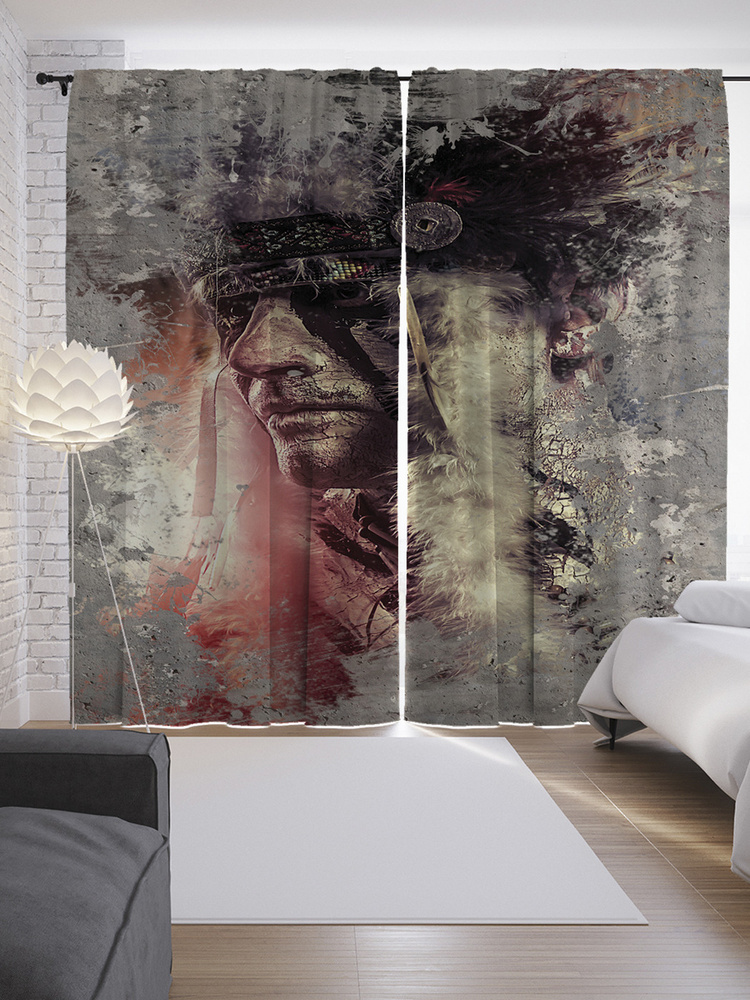 Фотошторы для кухни и спальни JoyArty "Одинокий индеец", 2 полотна со шторной лентой шириной по 145 см, #1