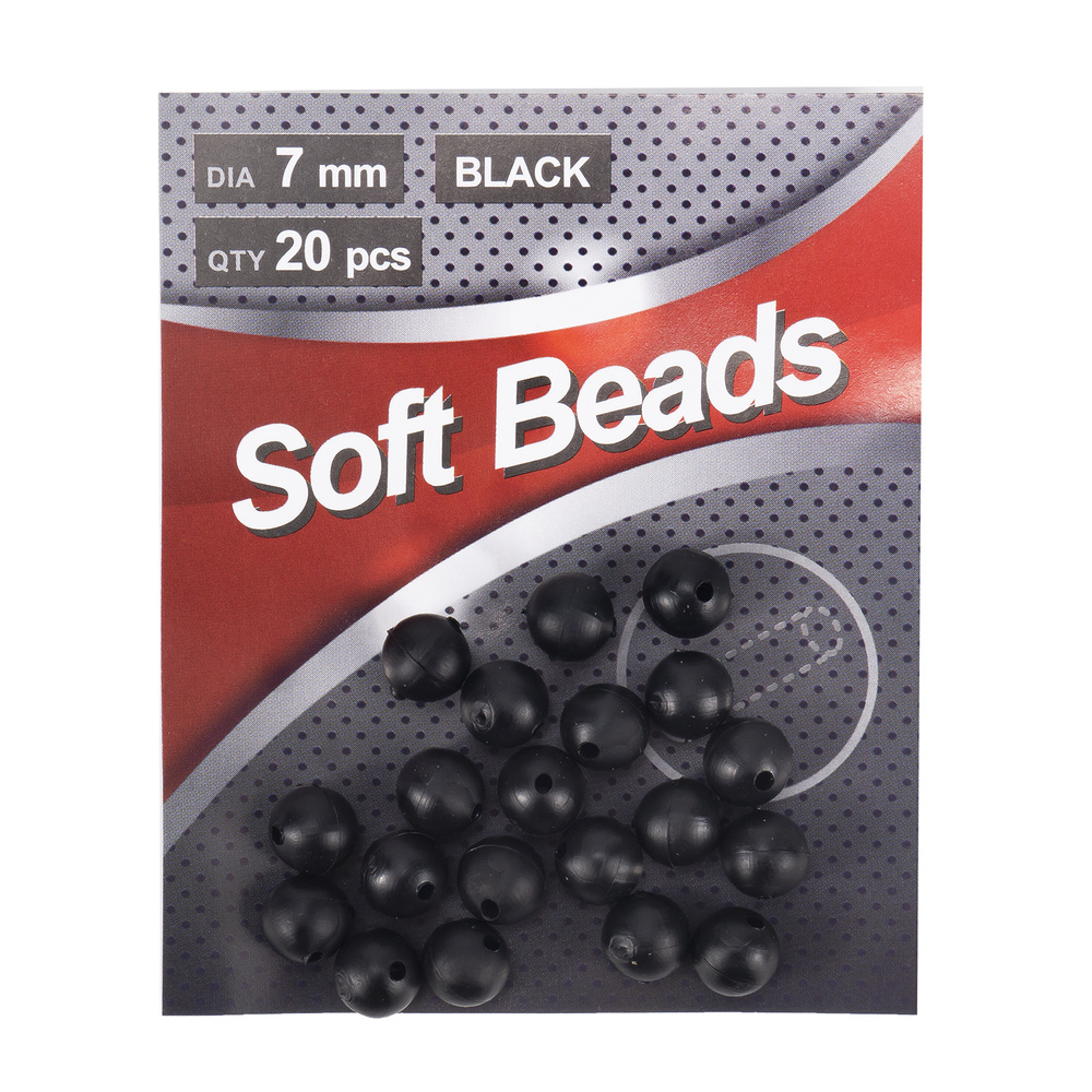 Бусины для рыбалки 20шт Soft Beads PVC, мягкая круглая d-7мм, черный, фидерная карповая для монтажа Namazu #1