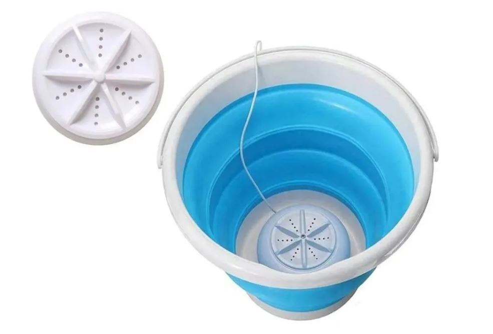 Портативная стиральная машина со складным ведром, цвет бело-голубой / Стиральная машинка USB  #1