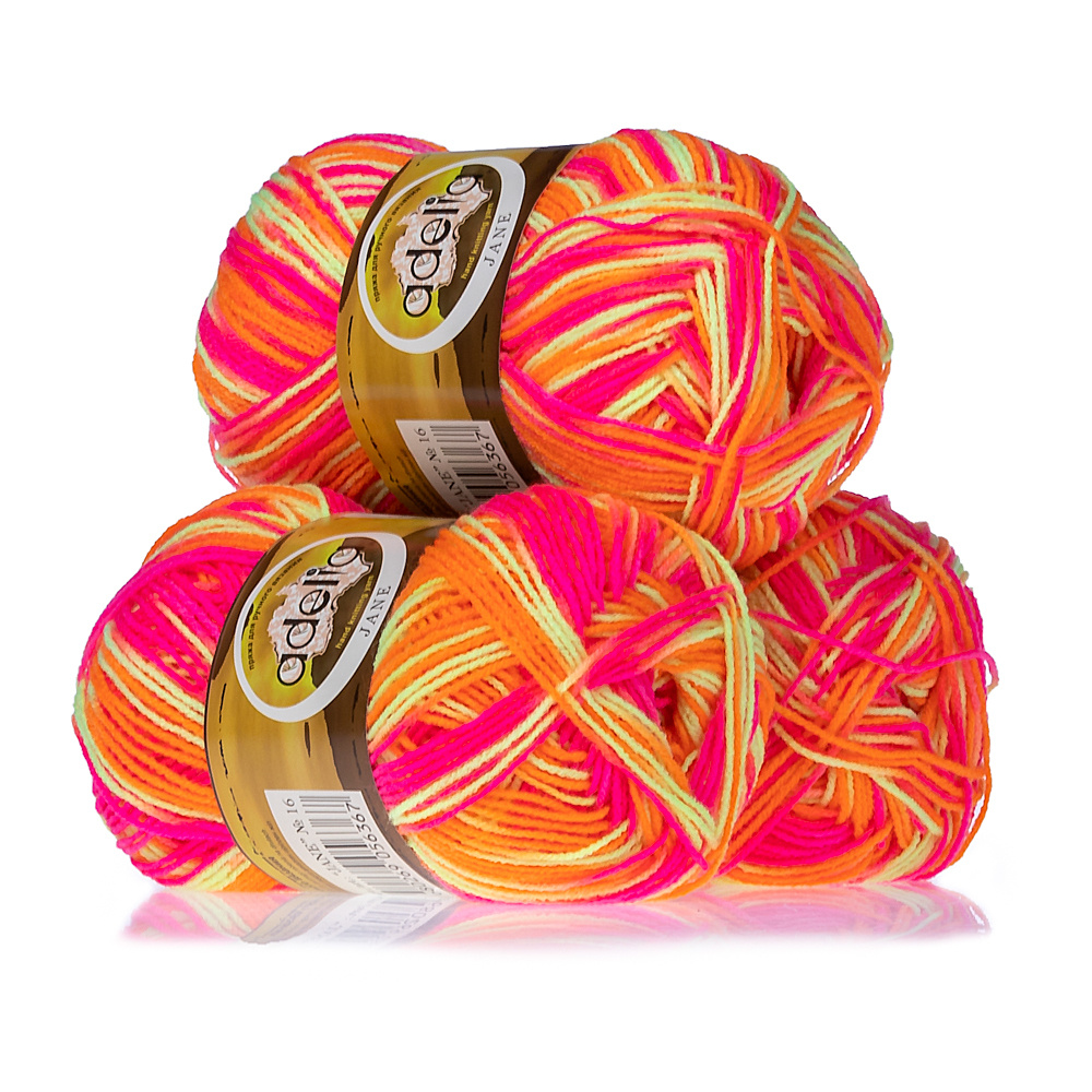 Пряжа для вязания Аделия Джейн цвет №16 ярко-желто-оранжевый-розовый, комплект 3 мотка, 100% полиэстер, #1
