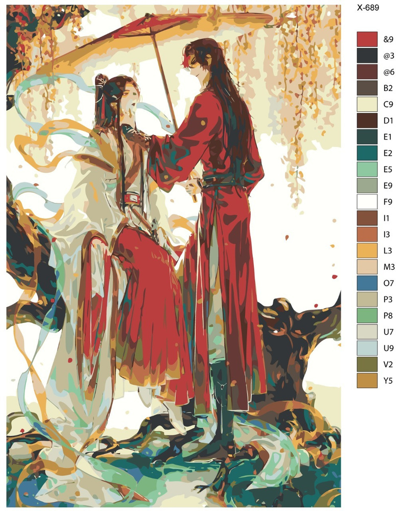 Картина по номерам X-689 "Аниме - Благословение небожителей. Чэн Хуа и Лянь Се" 50х70  #1