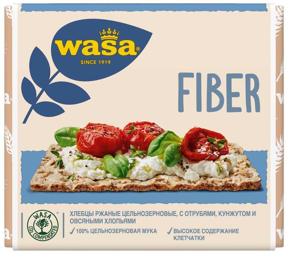 Хлебцы ржаные WASA Fiber цельнозерновые с отрубями, кунжутом и овсяными хлопьями, 230 г - 4 шт.  #1