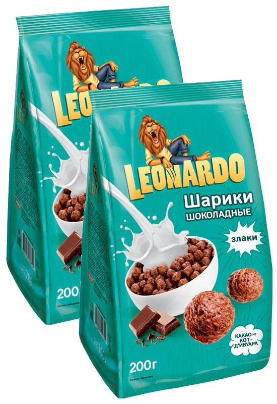 Завтрак готовый Leonardo шоколадные шарики КДВ, 2 пачки по 200 г  #1