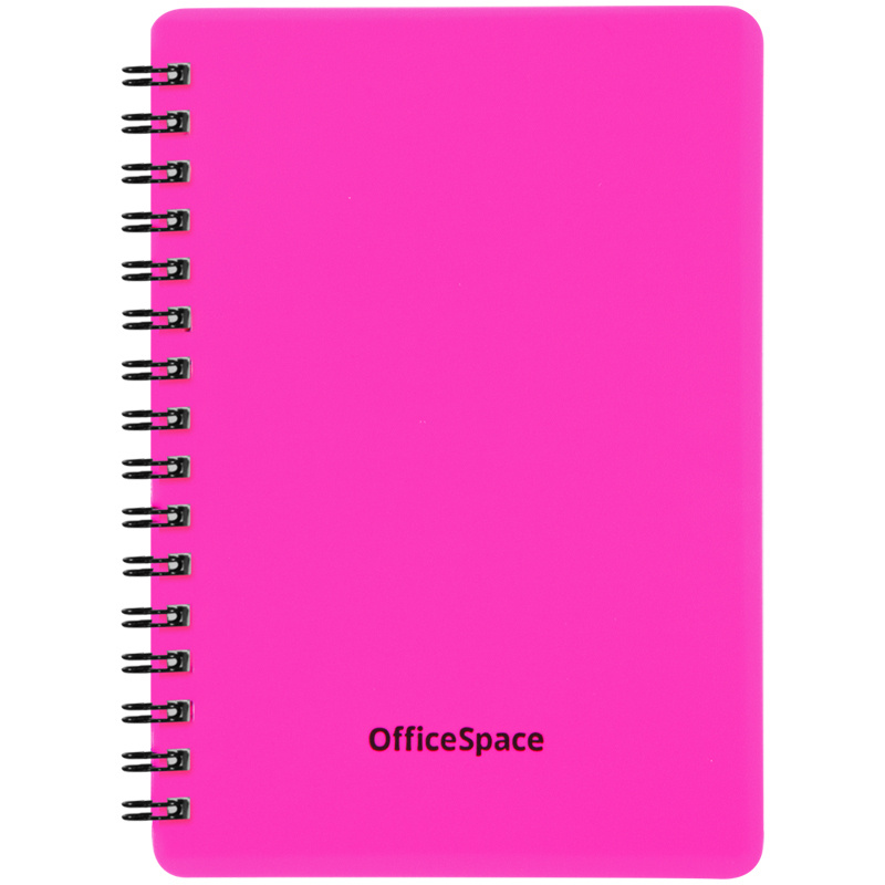 Записная книжка А6 60л. на гребне OfficeSpace "Neon", розовая пластиковая обложка  #1