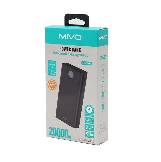 MIVO Внешний аккумулятор Mb209, 20000 мАч, черный #1