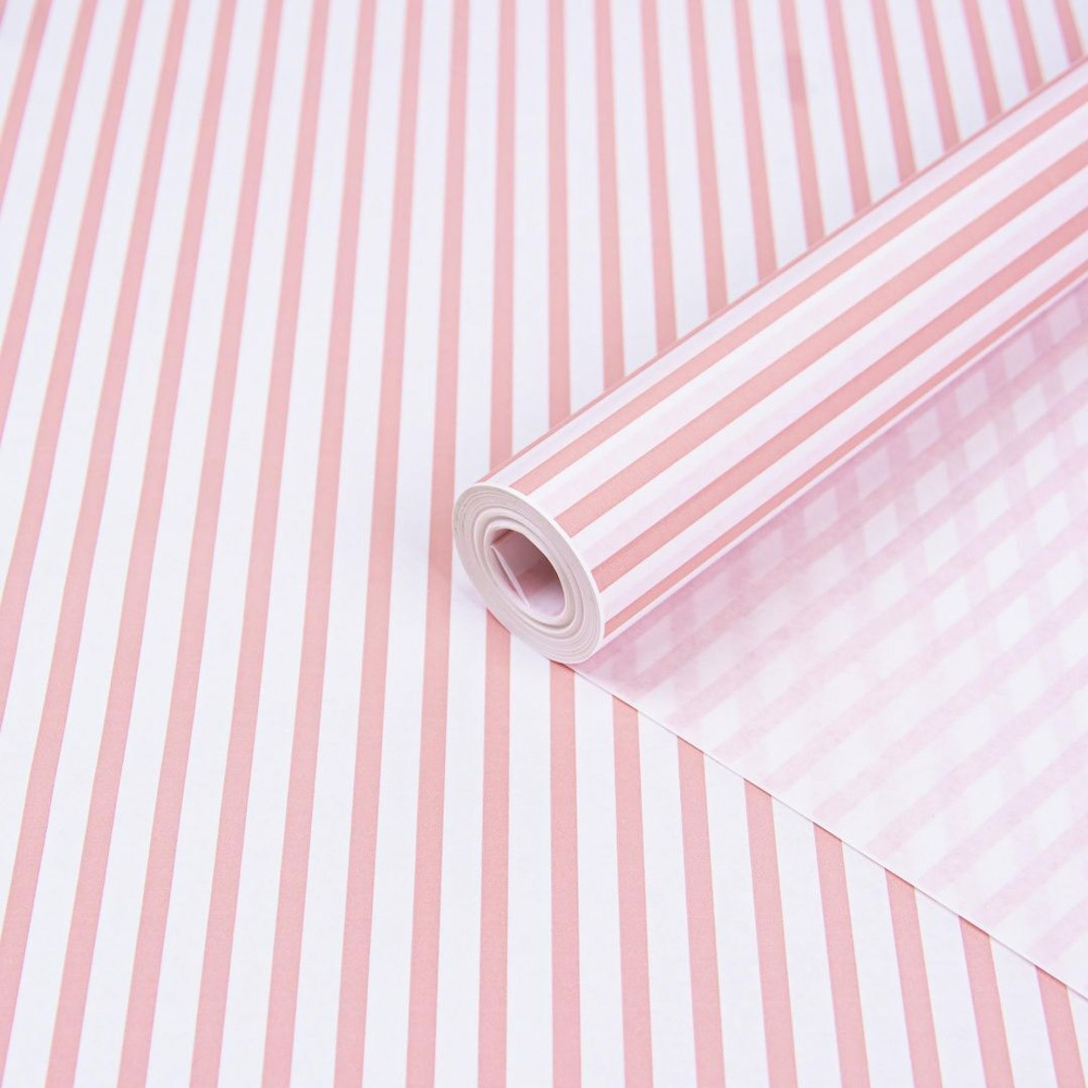 Крафт бумага в рулоне / с рисунком "Полосы узкие" Нежно-розовый / 0,7м*7,5м  #1