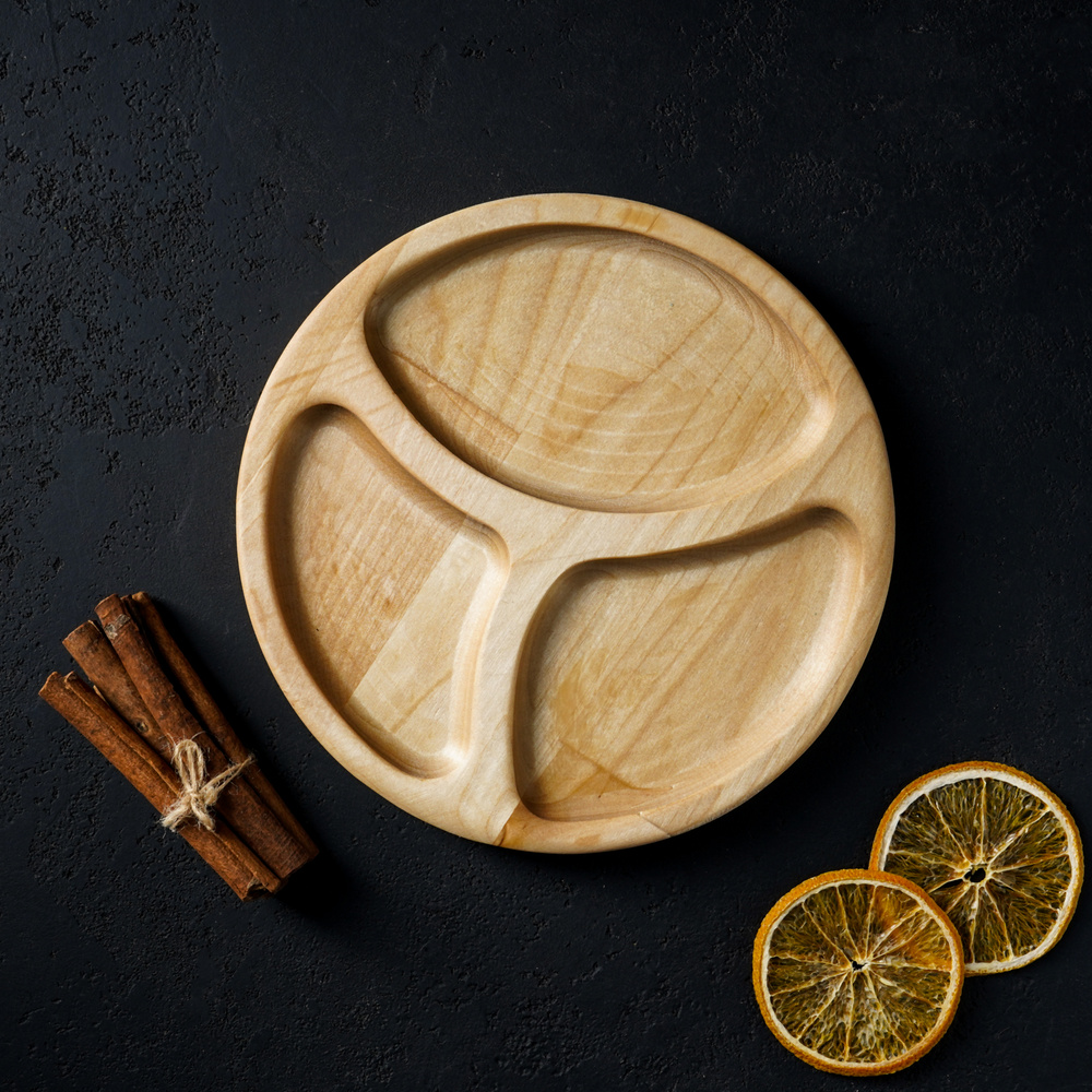 Менажница деревянная Доляна "Валенсия", 3 секции, диаметр 20 см, берёза, пропитано маслом  #1