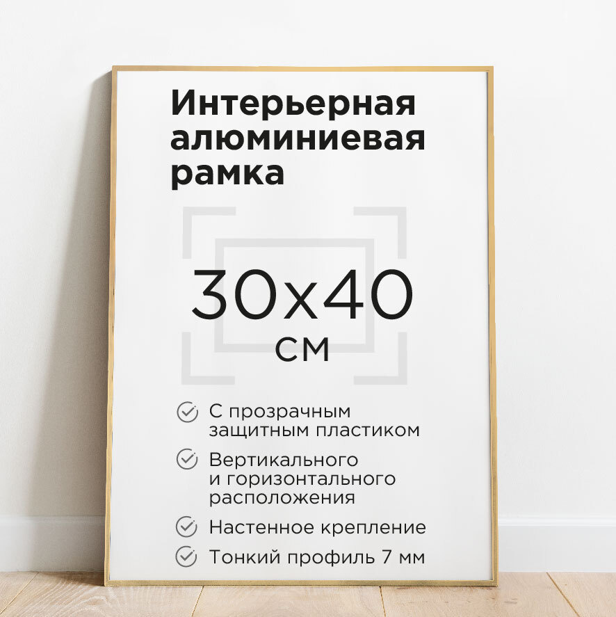 Фоторамка 30х40см, матовая, цвет золото, рамка для постера, картины, плаката, алюминиевый профиль Нильсен, #1