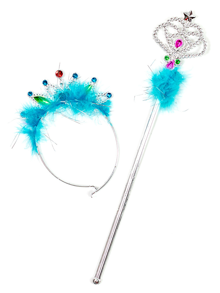 Карнавальный набор "Принцесса" , 2 предмета: корона с опушкой , палочка с камнями, цвет бирюзовой  #1
