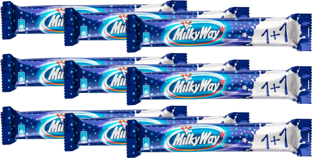 Шоколадный батончик Milky Way 1 + 1, комплект: 9 упаковок по 52 г  #1