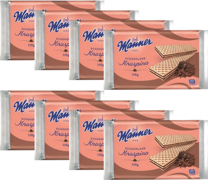 Вафли Manner Кнуспино с шоколадным кремом, комплект: 8 упаковок по 110 г  #1