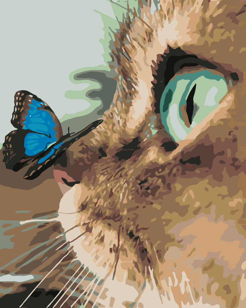 Картина по номерам Hobruk "Кошка и бабочка", на холсте на подрамнике 40х50, раскраска по номерам, набор #1