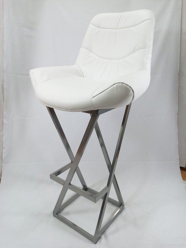 Барный стул Лофт Grand, кожа белая, каркас серый металлик (высота сиденья 87 см)  #1