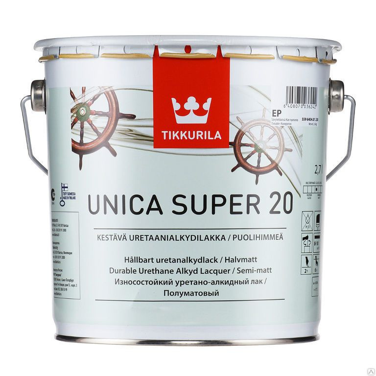 Износостойкий алкидно-уретановый лак Tikkurila Unica Super 20 2,7L #1
