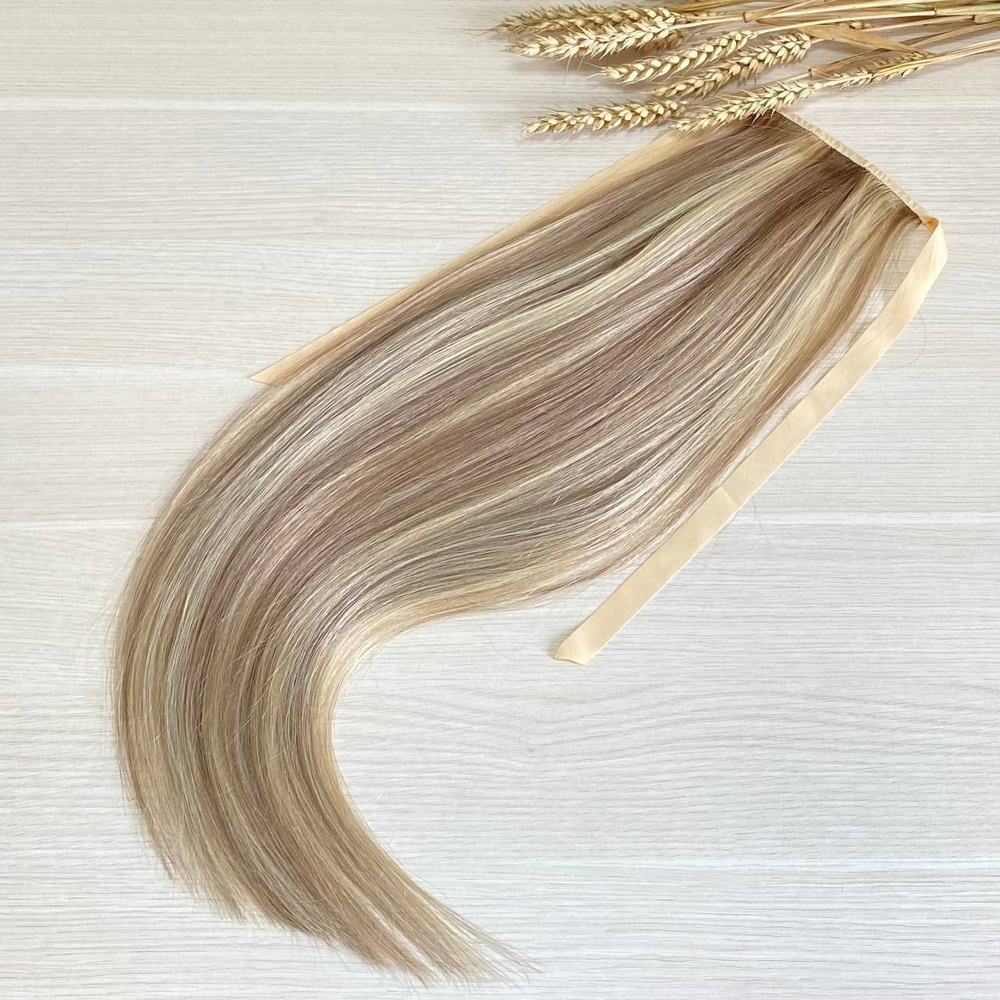 Хвост накладной из натуральных волос 60см - светло-мелированный #10/613  #1