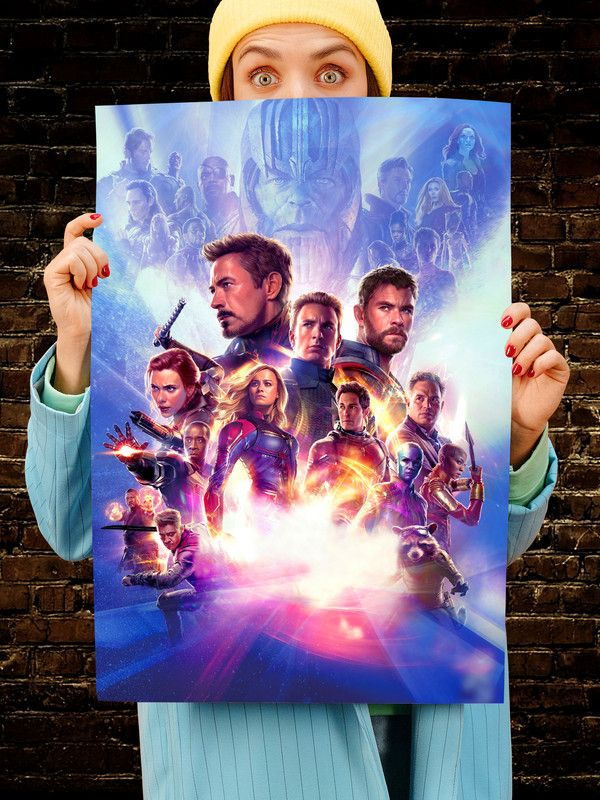 Постер интерьерный Мстители 4, 70х46 см. Матовый яркий. The Avengers Все вместе Железный человек Тони #1