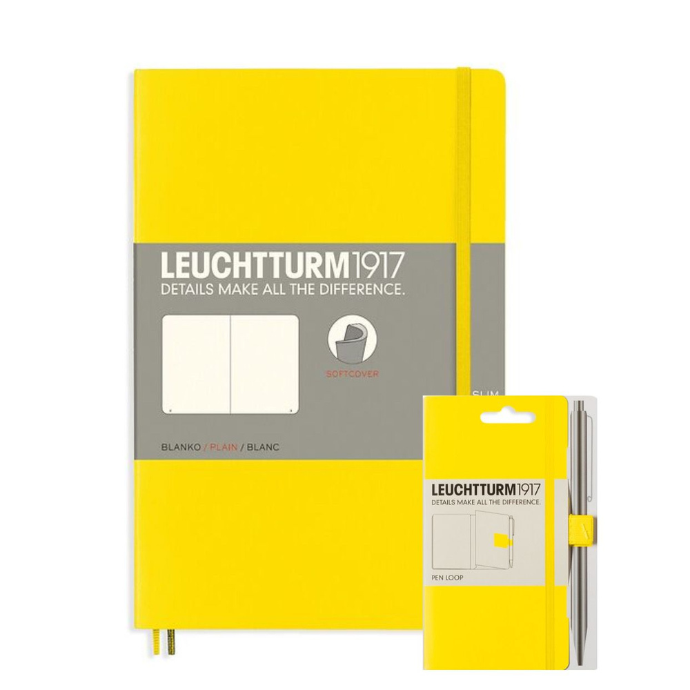 Комплект Leuchtturm1917 лимонный: блокнот В6+, мягкая обложка, нелинованный + держатель для ручки Pen #1