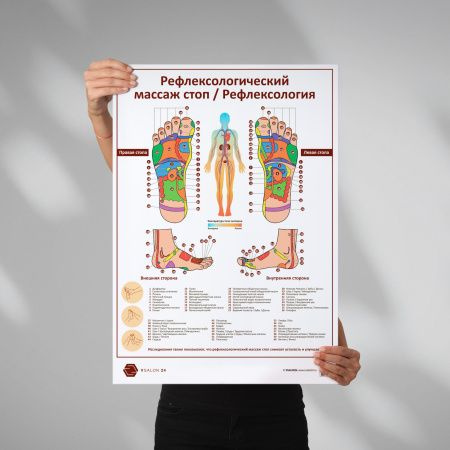 Плакат Рефлексологический массаж стоп. Для кабинета педикюра и подолога в формате А1 (84 х 60 см)  #1