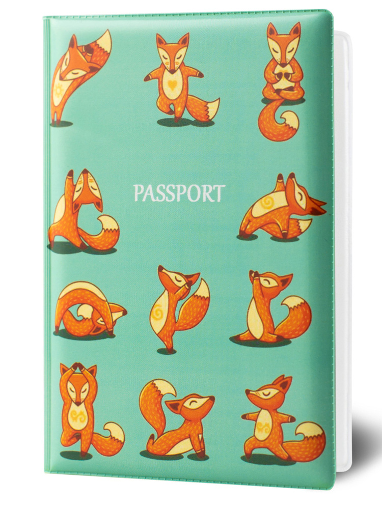 Обложка чехол на паспорт "Лисята йога" #1
