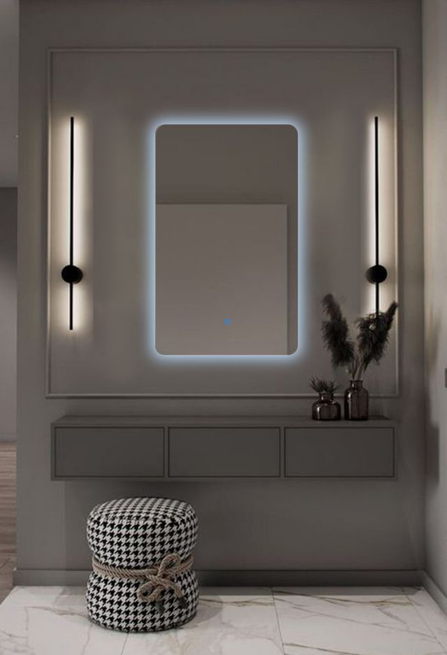 Зеркало для ванной Prisma 80*60 прямоугольное вертикальное "парящее" с холодной LED-подсветкой  #1
