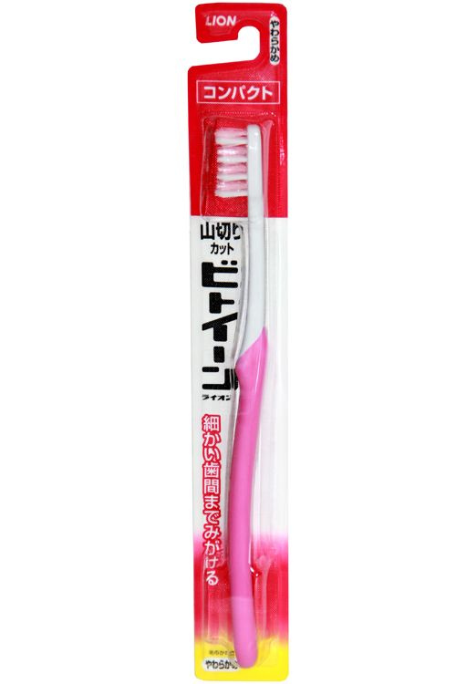 LION Зубная щетка средней жесткости с экстратонкими щетинками, компактная чистящая головка, цвет розовый. #1