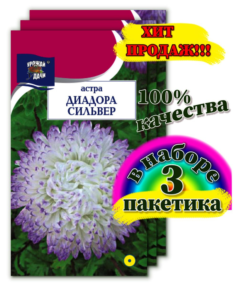 Астры многолетние, Астры однолетние Урожай удачи цветы1_3_Астры диадора  сильвер - купить по выгодным ценам в интернет-магазине OZON (804872219)