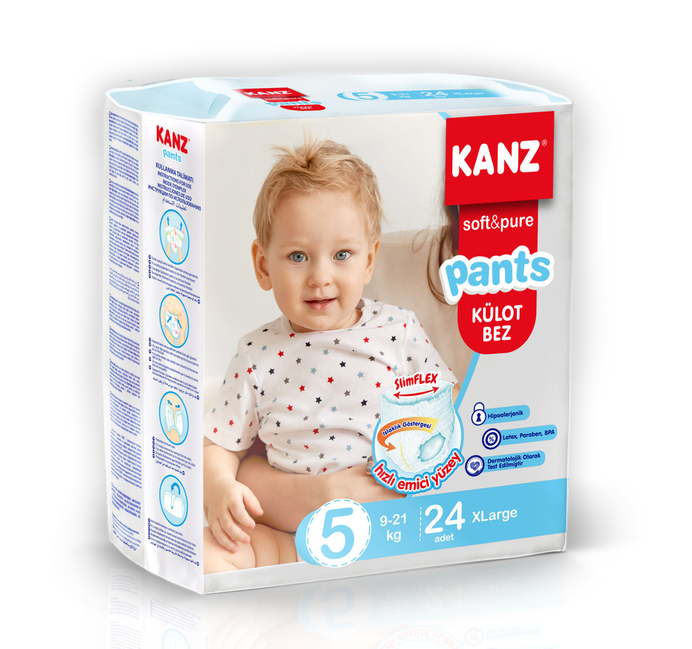 KANZ подгузники-трусики для детей размер 5 XL Large 9-21 кг 24шт #1