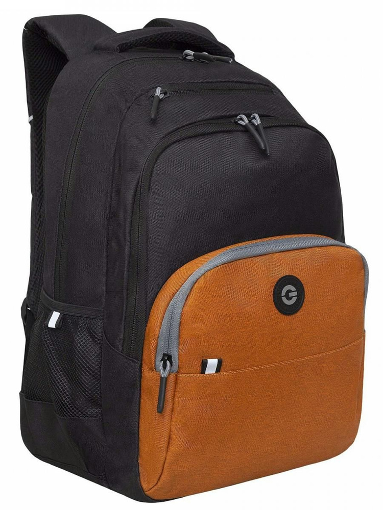 Школьный рюкзак с ортопедической спинкой GRIZZLY RU-330-6 черный - кирпичный, грудная стяжка, 32х45х23см, #1
