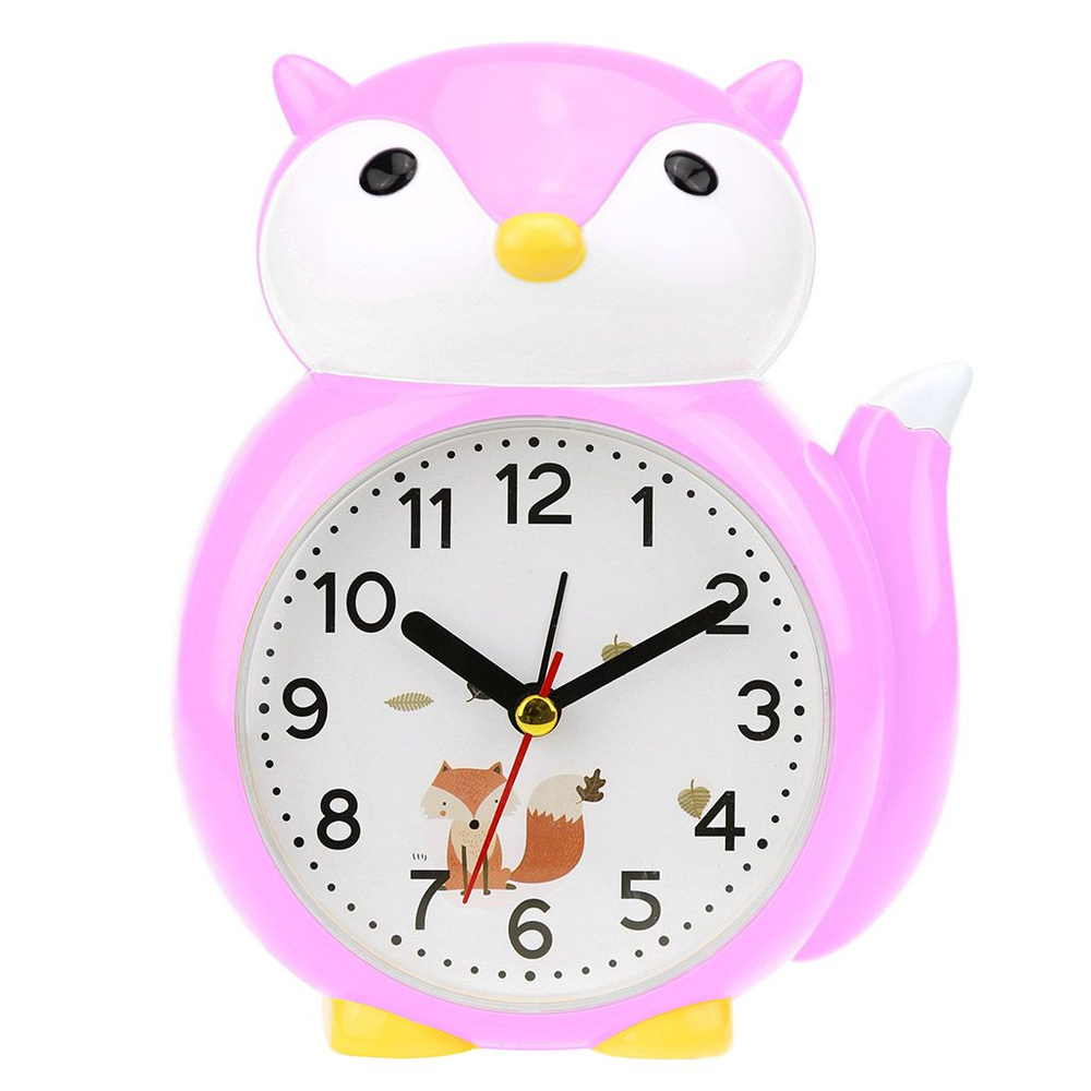 Часы-будильник Лиса 12х15х5,5см мягкий ход циферблат белый с деколью пластм. розовый  #1
