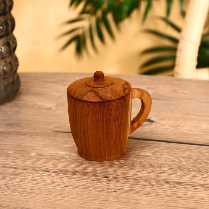 Кружка для чая с крышкой из дерева, объем - 200 мл #1