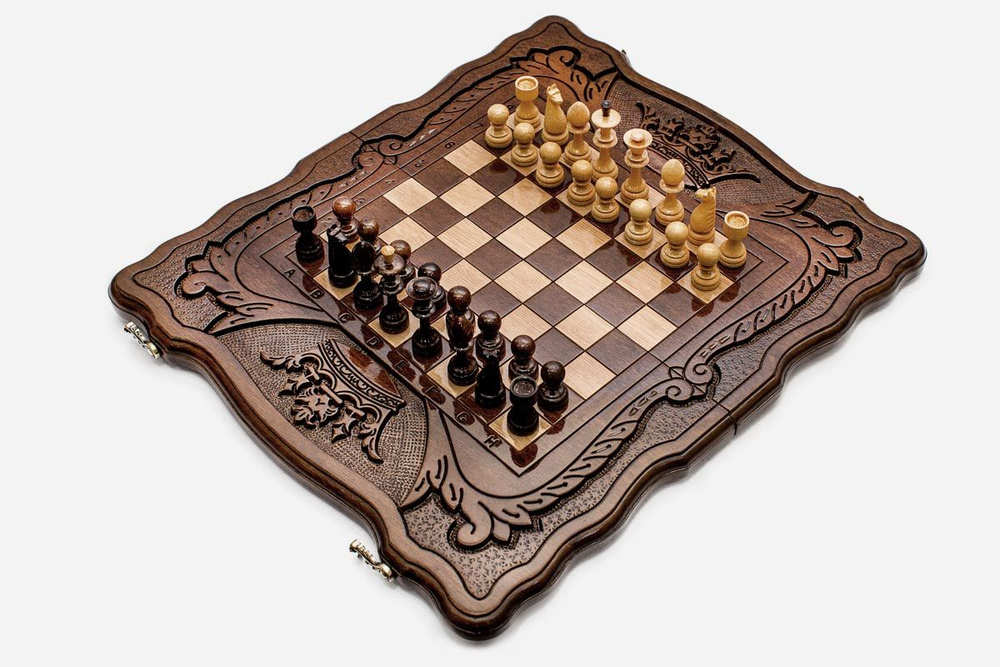 2 в 1 Резные шахматы и нарды "Корона без ручки" - настольные игры  #1