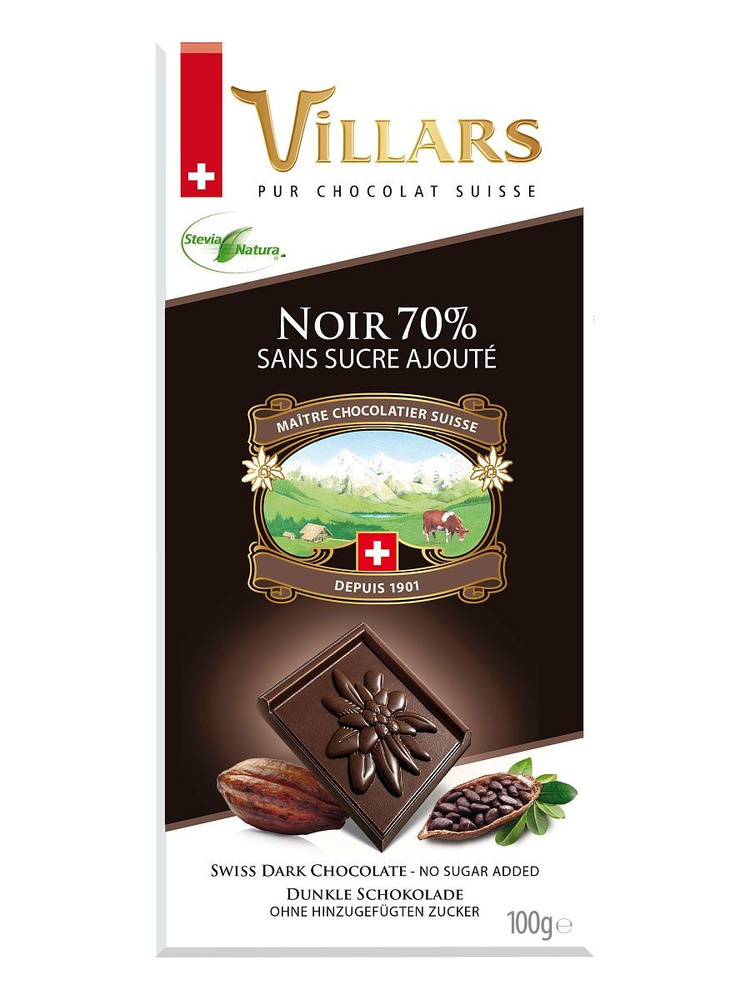 VILLARS Горький шоколад без добавления сахара, 100г #1