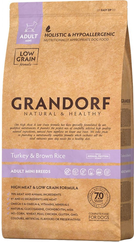 Корм Grandorf Mini Turkey & Brown Rice Holistic для собак малых пород, индейка с бурым рисом, 3 кг  #1