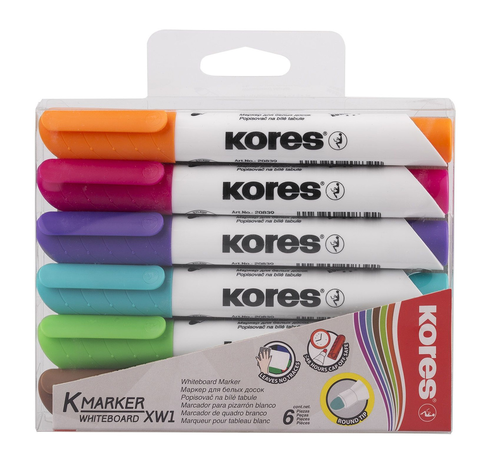 Набор маркеров для белых и магнитных досок Kores 20802 6 цветов, стираемый на водной основе, круглый #1