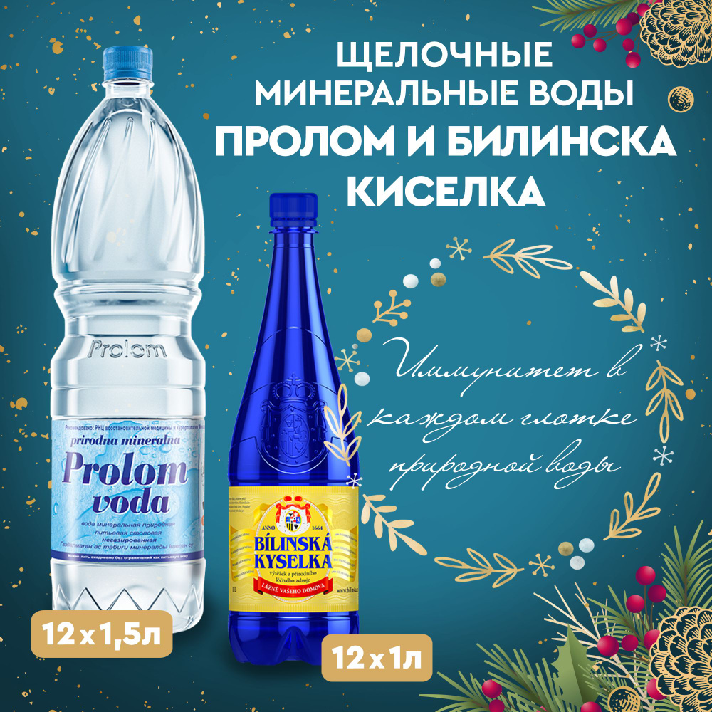 Столовая Минеральная вода Prolom voda (Пролом) 1,5 л 12 шт. и Минеральная Лечебная вода Bilinska Kyselka #1