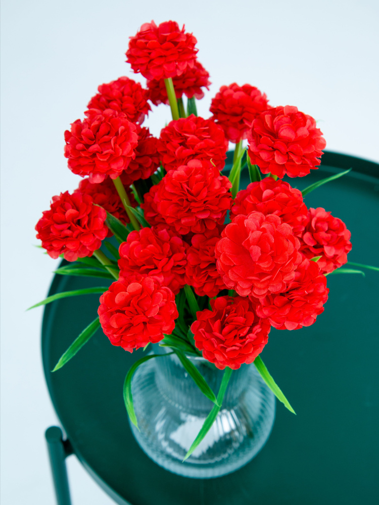 Искусственные растения красные цветы бархатцы, декоративная ветка интерьерная. Букет для вазы как декор #1