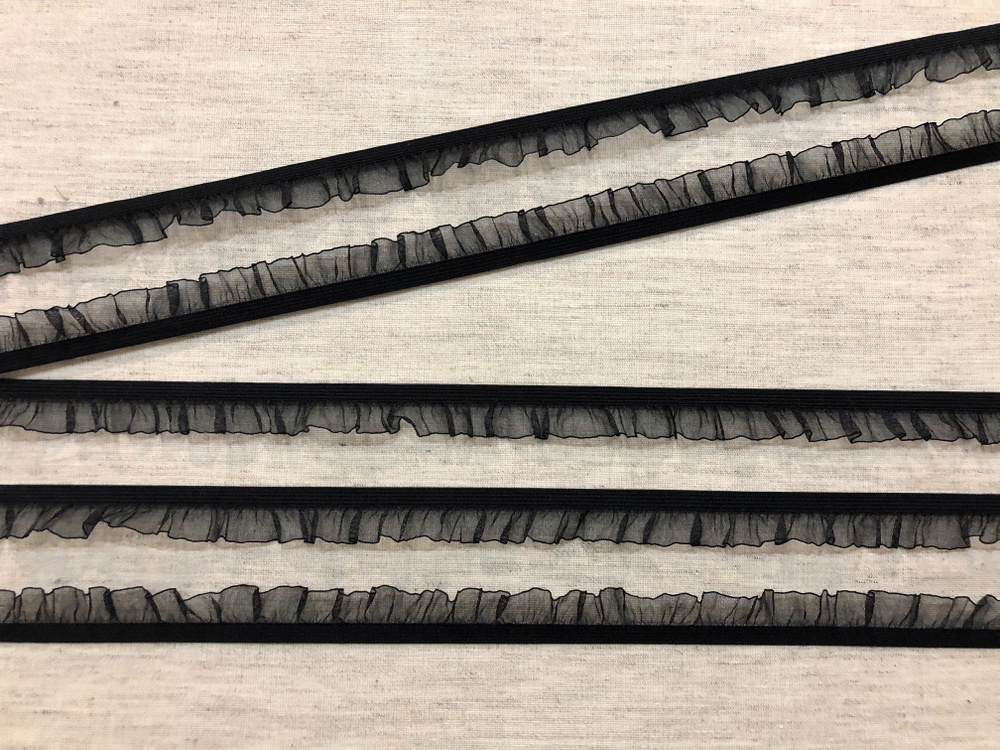 Резинка для шитья с рюшем, арт. РЕЗ 1, ширина 18мм, длина 4 метра, рюш односторонний, цвет черный  #1