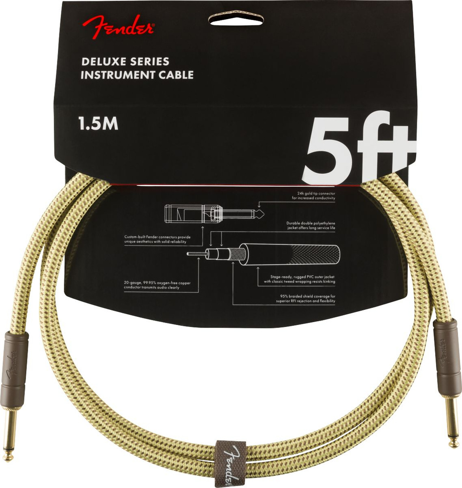 Инструментальный кабель Fender Deluxe Series Instrument Cable, Straight/Straight, 1,5м, Tweed  #1