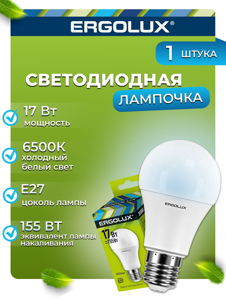 Светодиодная лампочка 6500K E27 / Ergolux / LED, 17Вт #1
