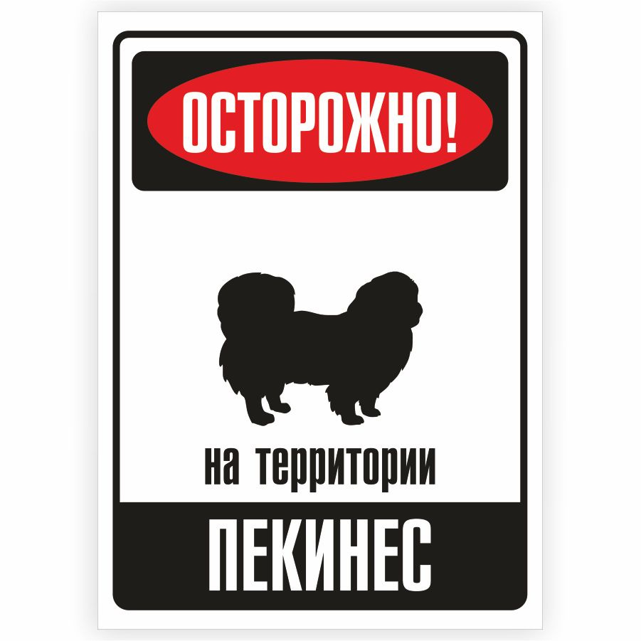 Табличка, металлическая, DANGER DOG, Осторожно! На территории Пекинес, 18x25 см  #1