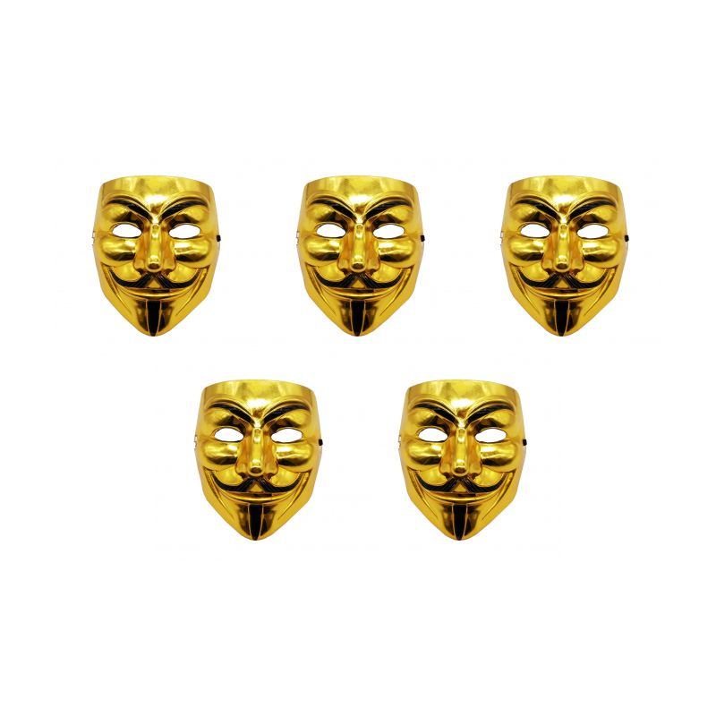 Карнавальная маска анонимуса "Гай Фокс" вендетта, цвет золотой (Набор 5 шт.)  #1