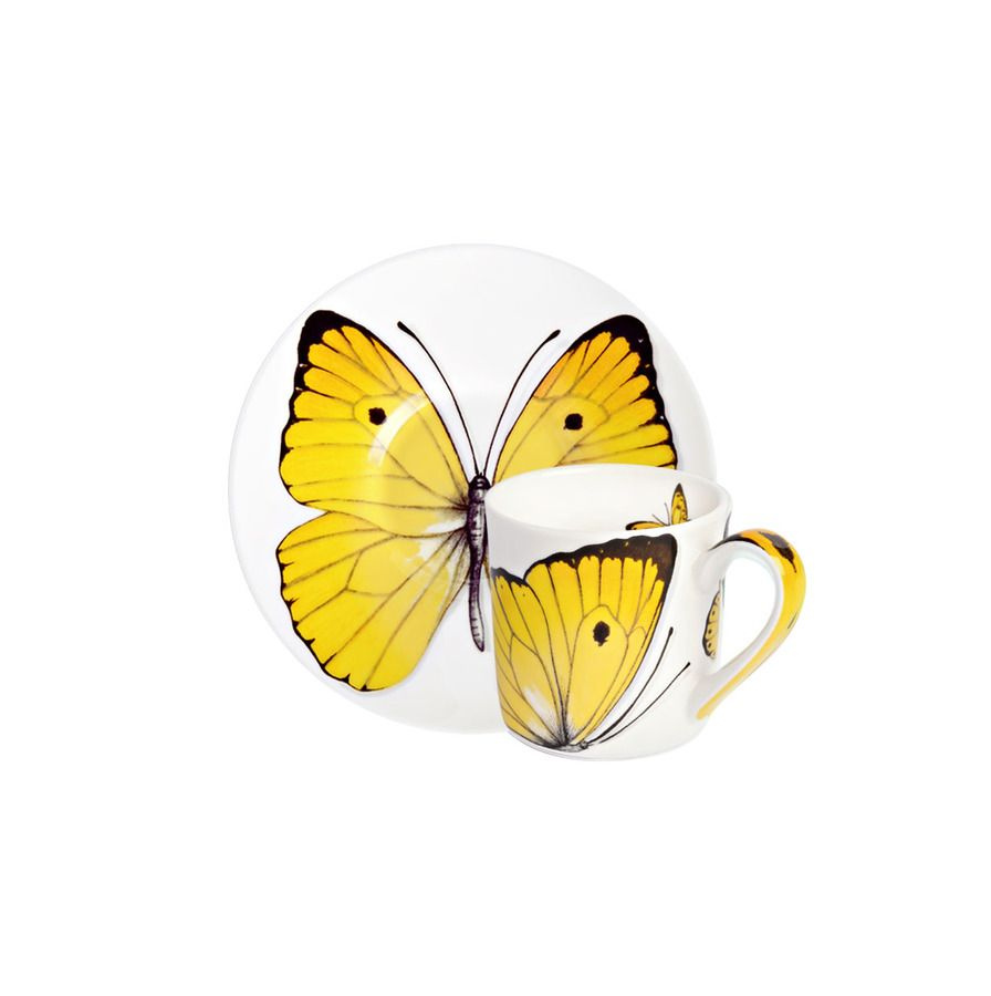 Кофейная пара чашка для кофе с блюдцем фарфоровая посуда TAITU Butterfly, 100 мл,цвет : желтый, FREEDOM #1