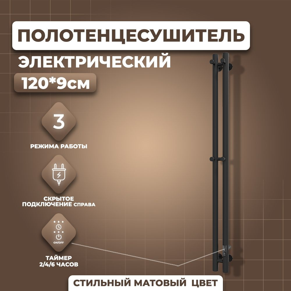 Полотенцесушитель электрический Маргроид Лина Inaro 2 секции, 120х9, таймер, скрытый монтаж, правое подключение, #1