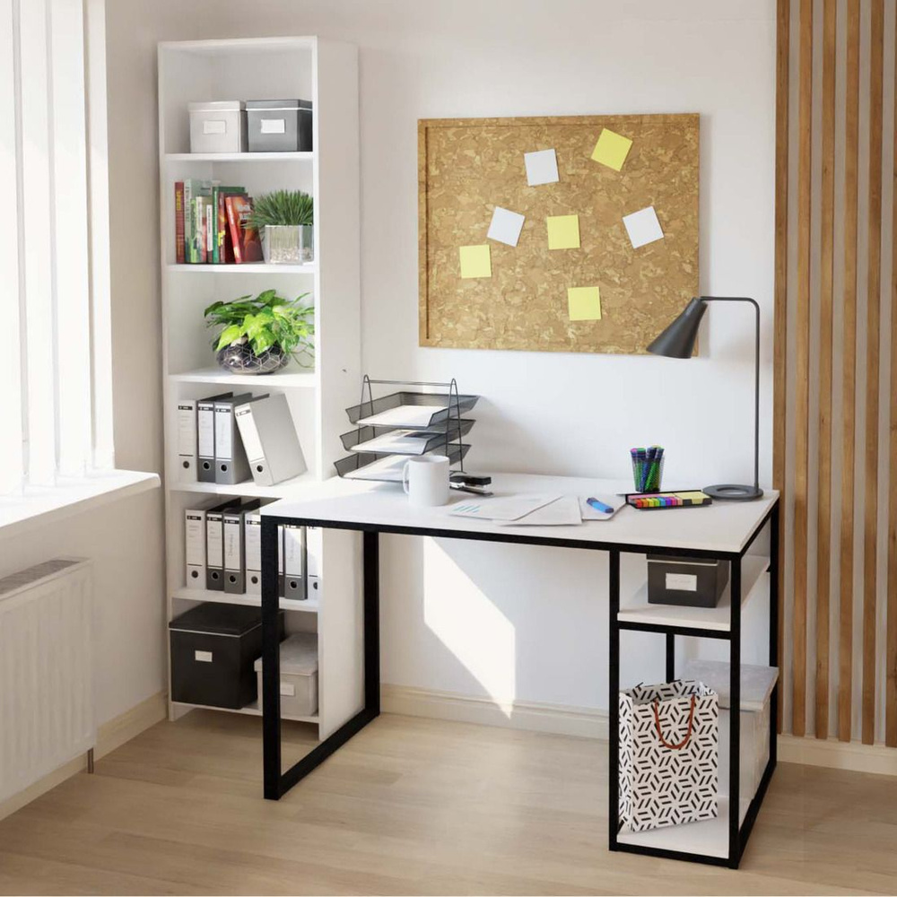 Стол письменный с полкой BRAUN loft, белый, компьютерный, офисный, лофт, 120x60x75 см, Гростат  #1
