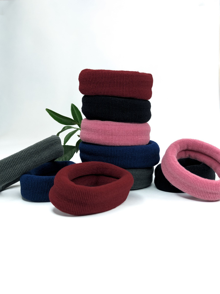 Комплект женских резинок для волос 10 штук , широкие, цветные, розовые/синие/бордо  #1