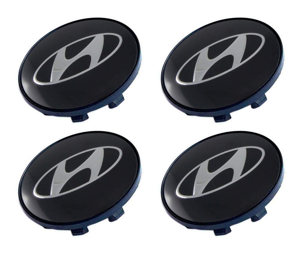 Колпачки на литые диски 59/55/14 мм - 4 шт / Заглушки ступицы пластиковые Hyundai черный/хром  #1